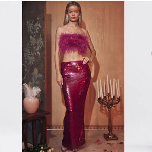 House of CB 'Alexis' Hot Pink Sequin Maxi Skirt NWOT size‎ L